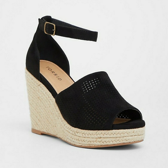 torrid Shoes - BLACK PERFORATED ESPADRILLE WEDGE (WIDE WIDTH)